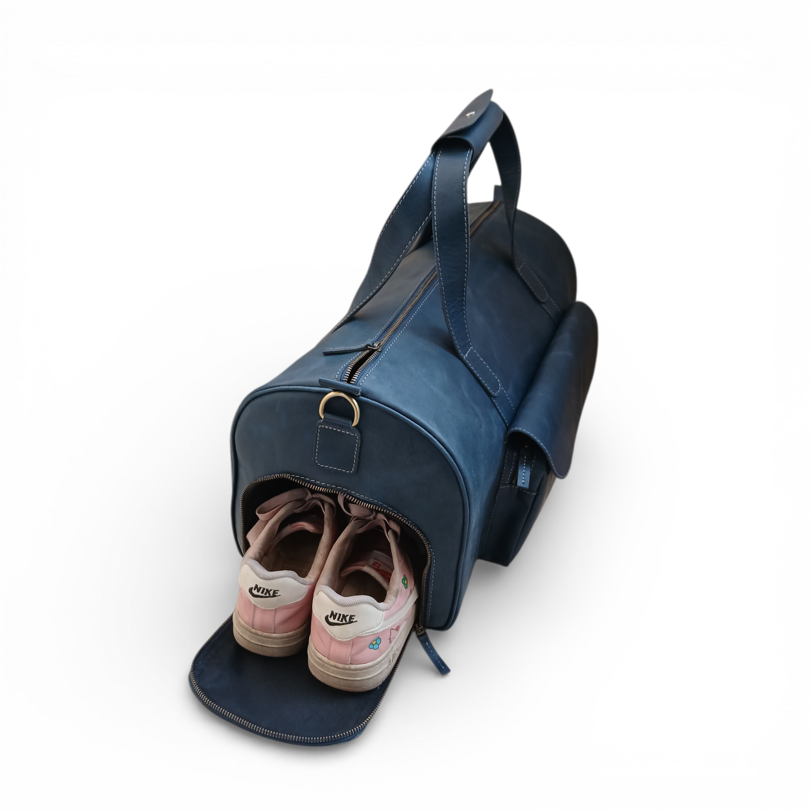 Mirlzar Premium Navy Full-Grain Pull-Up Leather Duffel Bag - Image 11