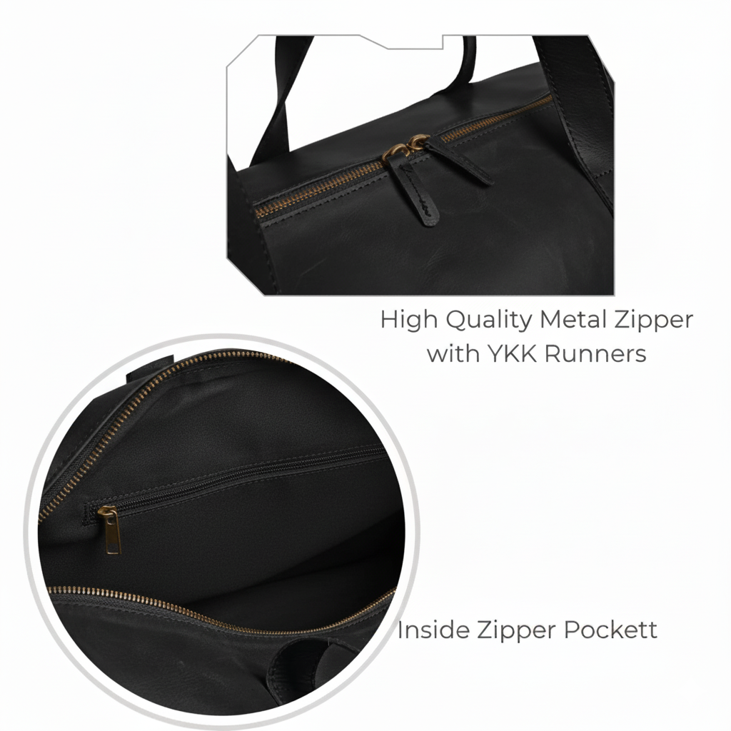 Mirlzar Premium Black Full-Grain Pull-Up Leather Duffel Bag - Image 7