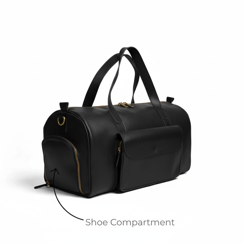 Mirlzar Premium Black Full-Grain Pull-Up Leather Duffel Bag - Image 3