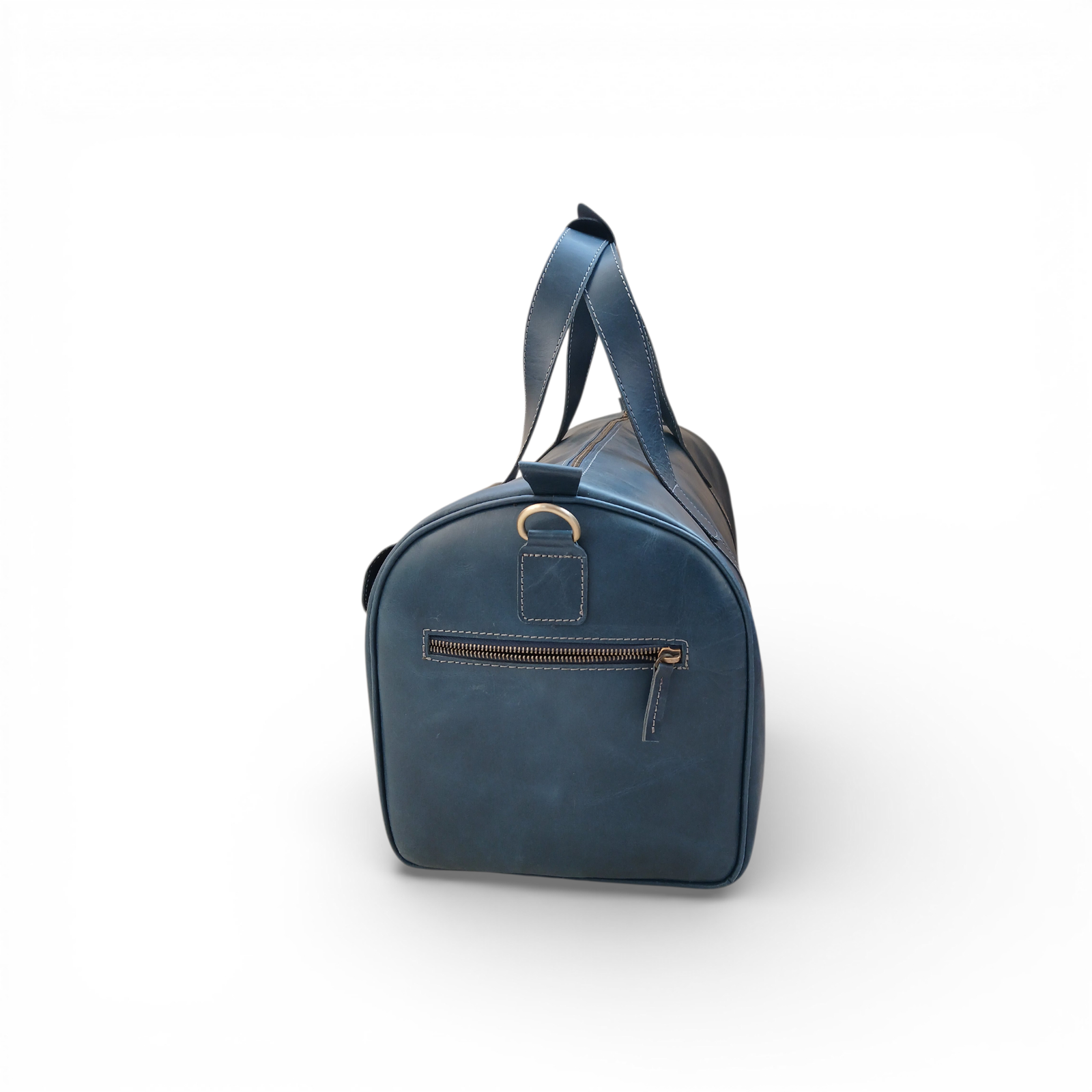 Mirlzar Premium Navy Full-Grain Pull-Up Leather Duffel Bag - Image 10