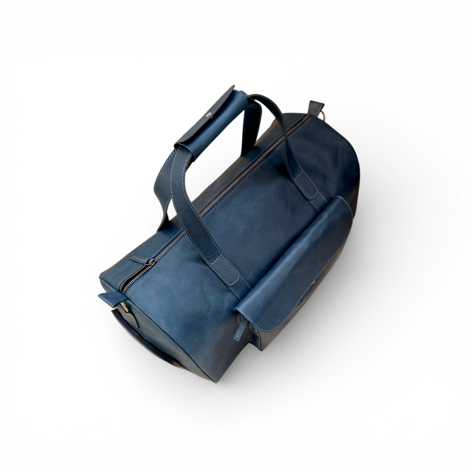 Mirlzar Premium Navy Full-Grain Pull-Up Leather Duffel Bag - Image 9