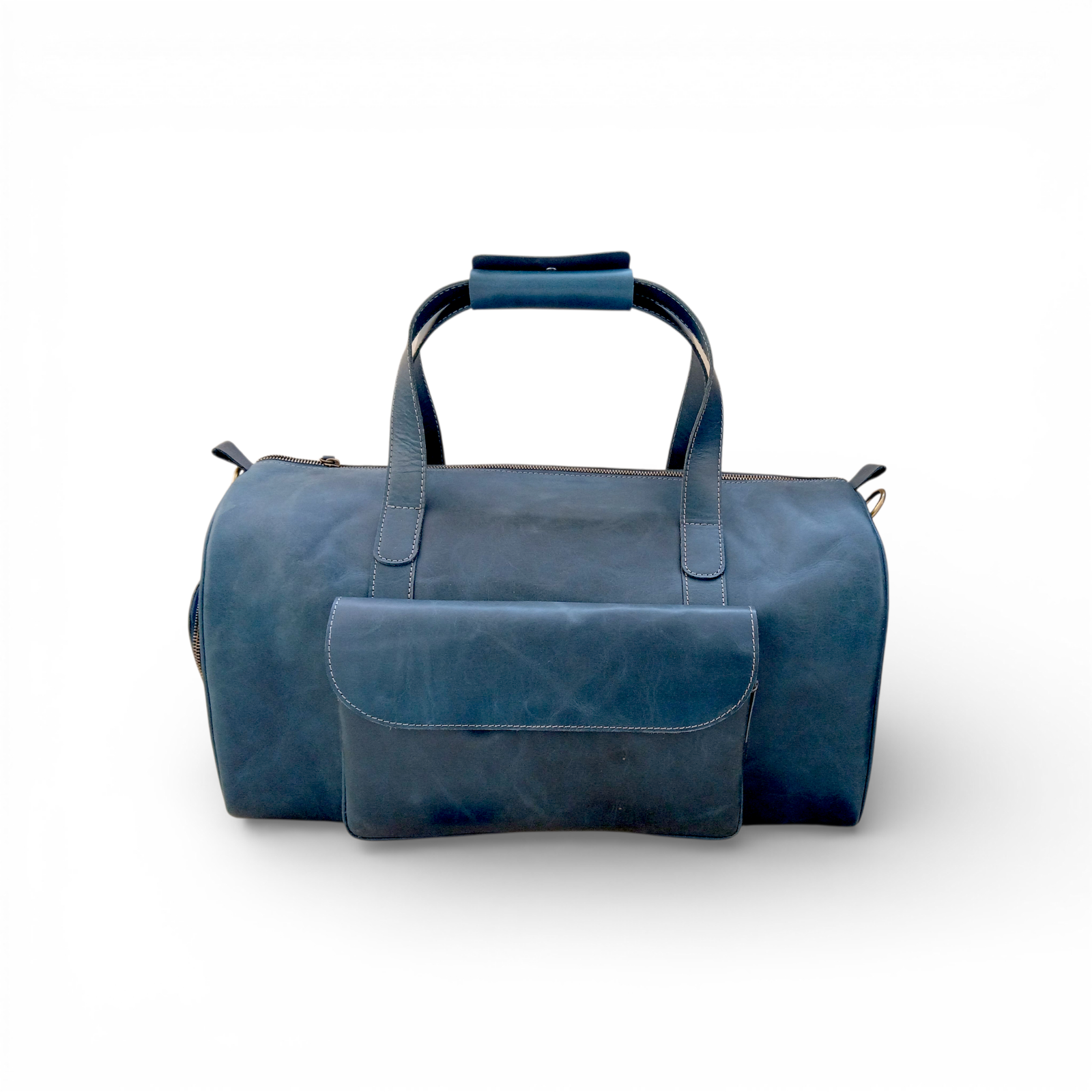 Mirlzar Premium Navy Full-Grain Pull-Up Leather Duffel Bag - Image 8
