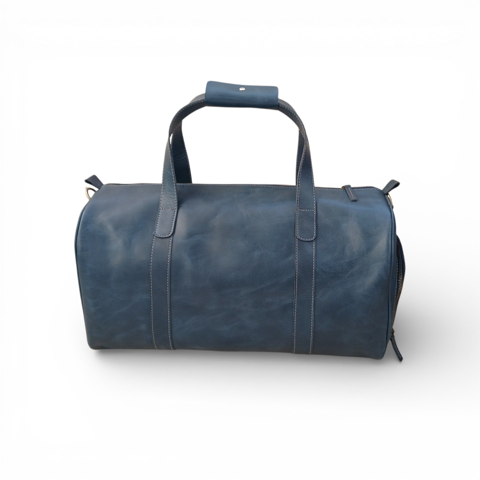Mirlzar Premium Navy Full-Grain Pull-Up Leather Duffel Bag - Image 7